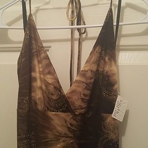 Brown/beige cocktail dress woth hold accents
